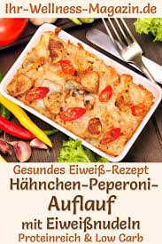 Aus joghurt und ebenfalls gehacktem schnittlauch einen frischen, leichten dressing anrühren. Hahnchen Peperoni Auflauf Mit Eiweissnudeln Eiweissreiches Low Carb Rezept Rezepte Gesunde Rezepte Low Carb Abendessen Rezepte