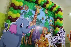 How big are the animals for a jungle party? Excellent Jungle Theme Decoration Birthday Medium Theme Decorations In Hyderabad Evibe In