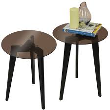 Beautiful large original french 1960s side table and newspaper rack made of bamboo. Luna Pack Of Two Retro Solid Wood Tripod Leg And Round Glass End Side Table Black Tinted Watson S On The Web Furniture Storage And Homewares