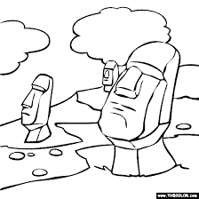 Rain in the autumn forest. Easter Island Statues Moai Coloring Page