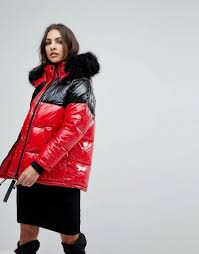 In camel, the dolly coat has side. River Island Colourblock Faux Fur Hood Puffer Jacket Red Codipop