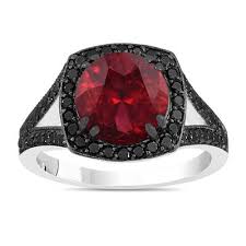 Black And Red Diamond Engagement Ring 3 34 Carat Garnet Engagement Ring Red Garnet And Fancy Black Diamonds Wedding Ring 14k White Gold Unique Halo Pave Handmade Certified Garnet Engagement Ring Black Diamond Ring Engagement Black Diamond Engagement