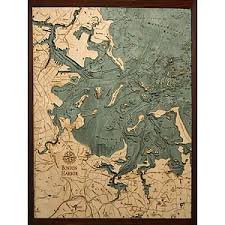 Boston Harbor Wood Map 3d Carved Nautical Chart Relief Art