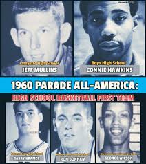 The 1960 Parade All-America High School Basketball First Team featured  notable players such as Jeff Mullins from Lafayette High School, Connie  Hawkins from Boys High School, Barry Kramer from Schenectady High School,