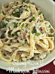 Creamy Bacon Mushroom Fettuccine Fettucini Recipes Bacon Stuffed Mushrooms Creamy Pasta Recipes