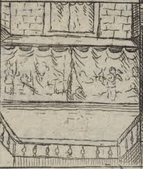 Round night stand with draped cloth drawing. Performing Genre Tragic Curtains Tragic Walking And Tragic Speaking