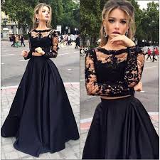 Stunning Sparkly 2 Piece Prom Dresses Evening Gowns Long Sleeve Lace Black Prom Prom Dresses With Sleeves Prom Dresses Long With Sleeves Black Lace Prom Dress