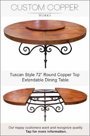 Tuscan Style 72 Round Copper Top Extendable Dining Table Copper Top Table Dining Table Copper Iron Table