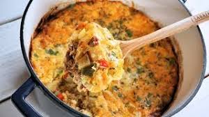 #3 assemble keto egg casserole to cook. Mountain Man Breakfast Sausage Bacon Potato Egg Cheese Casserole Youtube