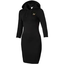 Puma T7 Metallic Logo Hooded Sweater Dress 65 Liked On Polyvore Featuring Dresses Puma Black Pum Hooded Sweater Dress Sporty Dress Outfits With Leggings