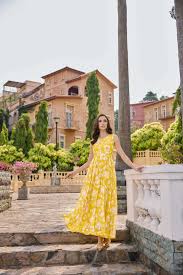 Neerus Yellow Casual Maxi Floral Dresses – Neerus India