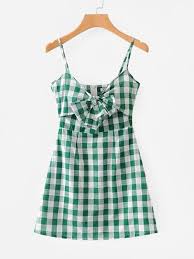 Check Plaid Knotted Cami Dress Shein Sheinside Cami Dress Cute Casual Outfits Top Outfits