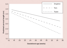 predicted cervical length change among singleton twin and