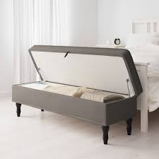 This beautiful blanket box is covered in a soft velvet material with button back detail surrounding it. Stocksund Bench Nolhaga Grey Beige Black Wood Ikea