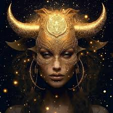 Segno zodiacale del Toro come immagine femminile dorata di fantasia della  donna AI generativa
