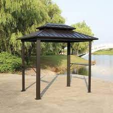 180g polyester canopy.durable powder coated steel frame. Backyard Creations Concord Steel Roof Grill Gazebo At Menards