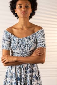 Relaxed fit through hips • designed for a mini length • approx. Mini Dress Soledad White Blue Foulard Poupette St Barth