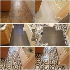 Diy Bathroom Floor Tiling Refurbished With Cordelia Tile Stencil Bathroomideas Tile Paint Diy Diyre Diy Flooring Diy Bathroom Decor Painting Tile Floors