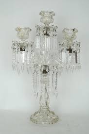 Pair Of Baccarat Style Three Light Glass Girondole Table Candelabras With Prisms 2 Crystal Candles Chandelier Table Lamp Candelabra