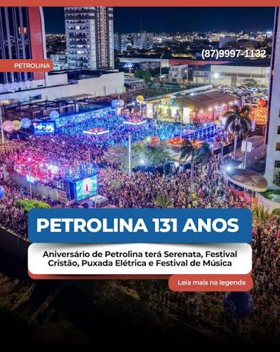 O aniversário de Petrolina é celebrado durante todo o mês de setembro, mas  no dia 21, data em que o município completa 131 anos de emancipação pol...  📸 Foto: Reprodução/Prefeitura de Petrolina -