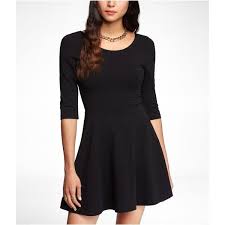 Three Quarter Sleeve Stretch Cotton Skater Dress Black Dress Jersey Swing Dress Simple Black Dress