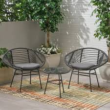 213 Noble House Meridian Grey 3 Piece Faux Wicker Patio Conversation Set With Dark Grey Cushions 68500 The In 2020 Conversation Set Patio Noble House Seating Groups