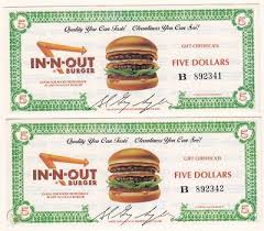 Delivered in a customized greeting card by email, mail, or printout. In N Out 5 Gift Certificates Year 2000 Mint 137098000