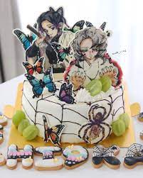 2 859 likes 60 comments risa gude risa on instagram 鬼滅の刃の 累くんとしのぶさんのケーキを作りました きょうだいの合同パーティー用で お姉ちゃんがしのぶさん 弟くんが累く dessert recipes anime desserts
