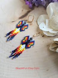 Seed Beaded Earrings Name Rainbow Butterflies Fringe Beaded Eye Catching Western Style Cowgirl Butterfly American Made Bead Jewellery Beaded Jewelry Patterns Beaded Earrings Patterns