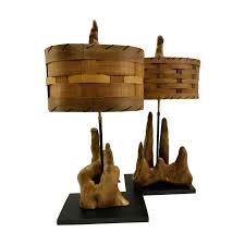See more ideas about wooden lampshade, lamp design, wooden lamp. Pair Of 1950s Vintage Cypress Knee Lamps With Woven Wood Shades For Sale At 1stdibs