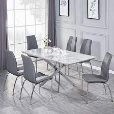 The color of the table top is also important, because white dining table set will look good in a small space. Deltino Grey Marble Effect Dining Table With 6 Opal Grey Chairs Sale