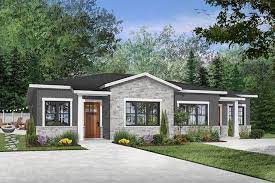 Plan 22484dr Modern Ranch Duplex With Matching 2 Bed Units Duplex House Plans Drummond House Plans Family House Plans