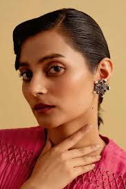 Shop Deep Gunmetal Honey Suckle Swarovski Stud Earrings by ESME CRYSTALS at  House of Designers