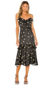 Milly Cherry Print Stretch Satin Petal Dress In Black In 2020 Stretch Satin Fashion Fashion Clothes Women