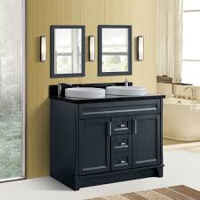 24 bathroom vanity and sink combo stand cabinet,mdf board cabinet,tempered glass vessel sink,round clear sink bowl,1.5 gpm water save chrome faucet,solid brass pop up drain, w/mirror (a16b02w) 4.0 out of 5 stars 38. Bellaterra Home Com Bathroom Vanities Vanities 48 Double Sink Vanity In Dark Gray Finish With Black Galaxy Granite And Round Sink
