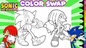 The coloring sheet features sonic tails knuckles the echidna cream the rabbit amy rose silver the hedgehog and big the cat. Sonic The Hedgehog Coloring Book Page Color Swap Knuckles Rainbow Splash Youtube