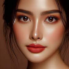 มาสร้างภาพจากเอไอกันค่ะ♥️🌞 👇👇👇 Prompt: beauty, Thai female, closeup,  brown eyes, photography, in the style of realistic depiction of light,  anti-gloss, light orange and dark beige, orange lipstick matte photo,  distinctive noses . #bing