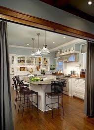 There is no doubt that curtains and window treatments can be the crowning glory of a room, helping to bring together all the elements of your space. Curtains Used As Room Divider In Large Doorway Opening From Kitchen To Living Room Google Search Sweet Home Living Room Solutions Chic Kitchen