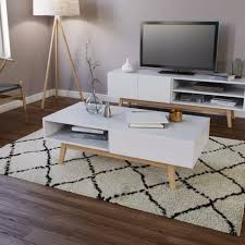 La table basse blanc et bois sera également parfaite pour un intérieur moderne et. Table Basse 1 Tiroir 2 Niches Coloris Blanc L120cm Snow Pas Cher A Prix Auchan