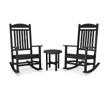 Polywood Grant Park 3 Piece Black Plastic Outdoor Rocking Chair Set In 2020 Rocking Chair Set Outdoor Rocking Chairs Rocking Chair