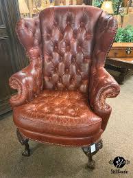 Drexel Heritage Lillian August Collection Wingback Chair With Tufted Leather Upholstery Nail Head Accents Consignment Furniture Fine Furniture Tufted Leather