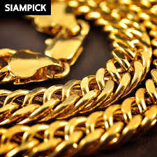 26 Thai Baht 22k 24k Yellow Gold Plated Cuban Curb Chain Necklace Jewelry N025