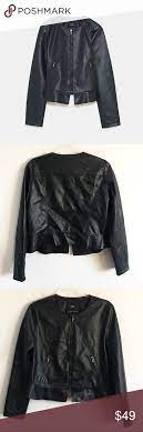 Zara Faux Leather Jacket Ruffle Peplum Black Xl Leather Jacket Faux Leather Jackets Long Sleeves Jacket