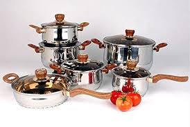 Uniware Stainless Steel Cookware Set 12 Pcs Stainless Steel Brown Handle Pot And Pan Set Cookware Set Stainless Steel Pots And Pans Sets Cookware Set