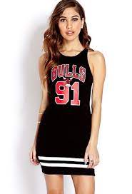 Womens oversized baseball stripe curved hem dress long sleeve sporty t shirt top. Windy City Bulls Dress Forever21 2000070932 Jersey Dress Outfit Chicago Bulls Outfit Womens Jersey Dress
