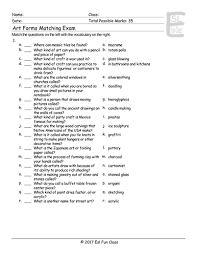 art forms matching exam worksheet answer key and sheets teaching resources