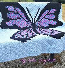 butterfly 3 color afghan c2c graph with written word chart