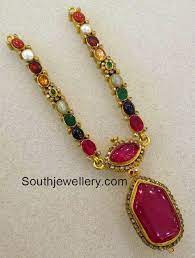 22 Carat Gold Attractive Navratna Necklace Studded With Nine Types Of Gemstones Related Jewelry Design Necklace Fashion Jewelry Earrings Gold Jewelry Fashion