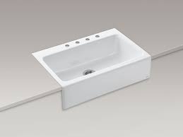 Kohler kitchen sinks drop in 33x22 farmhouse sink. Standard Plumbing Supply Product Kohler K 6546 4 0 Dickinson Apron Front Tile In Kitchen Sin