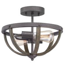 Progress Lighting Keowee 13 In 2 Light Artisan Iron Semi Flush Mount With Distressed Elm Wood Accents Semi Flush Mount Lighting Wood Accents Progress Lighting